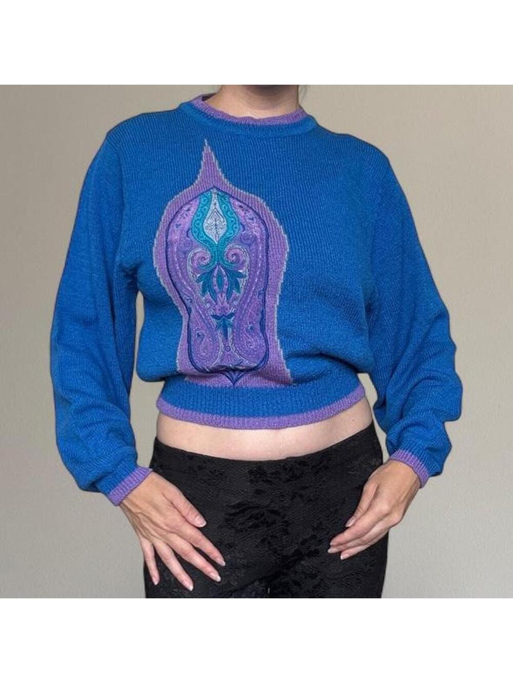 80s paisley color block sweater.
